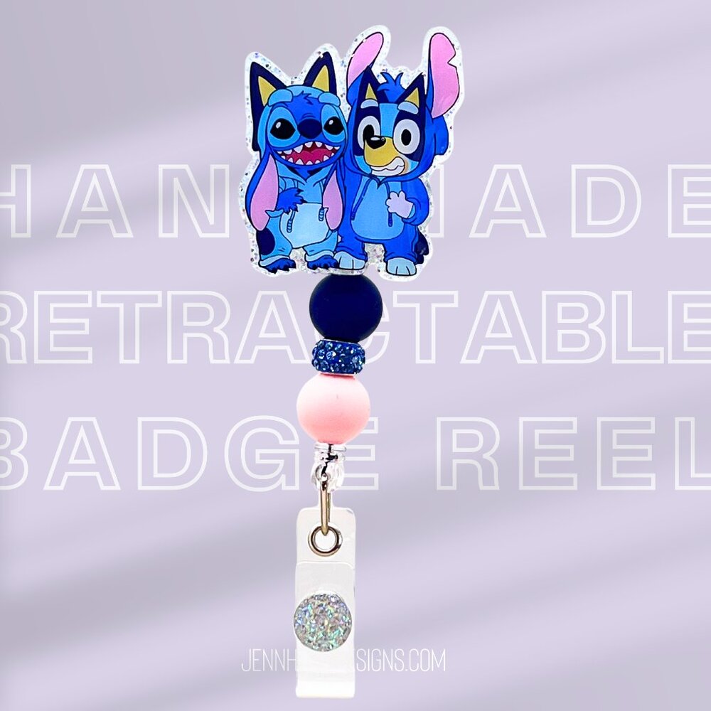 Stitch Blue Dog Onesie Badge Reel | Nurse | Teacher